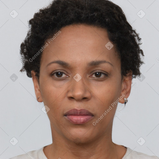 Neutral black young-adult female with short  brown hair and brown eyes