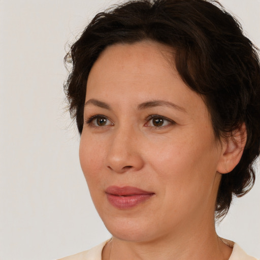 Neutral white adult female with medium  brown hair and brown eyes