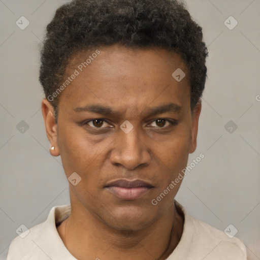 Neutral black young-adult male with short  brown hair and brown eyes