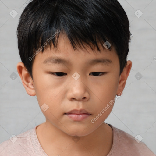 Neutral asian child male with short  brown hair and brown eyes