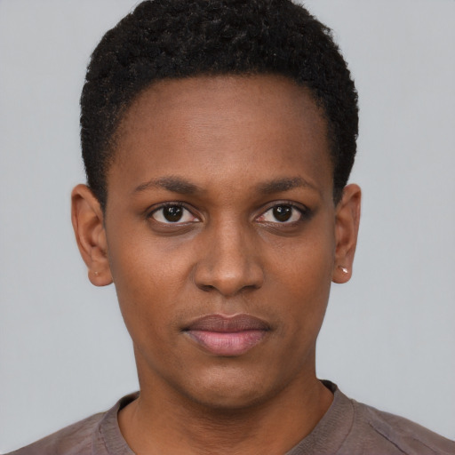 Neutral latino young-adult female with short  black hair and brown eyes