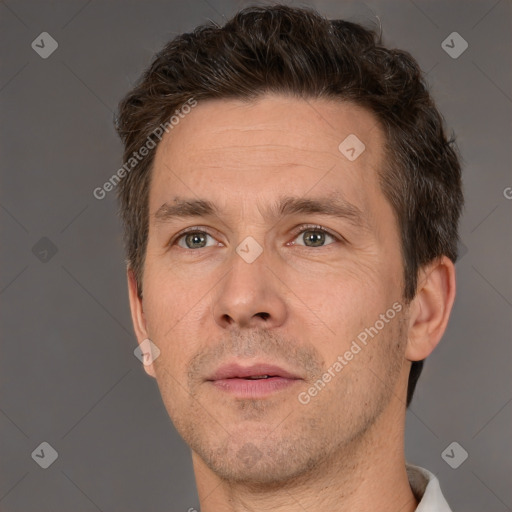 Neutral white adult male with short  brown hair and brown eyes