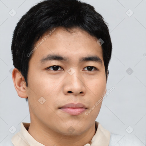 Neutral asian young-adult male with short  black hair and brown eyes