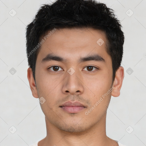 Neutral asian young-adult male with short  black hair and brown eyes