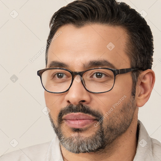 Neutral white adult male with short  brown hair and brown eyes