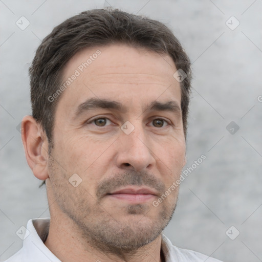 Neutral white adult male with short  brown hair and brown eyes