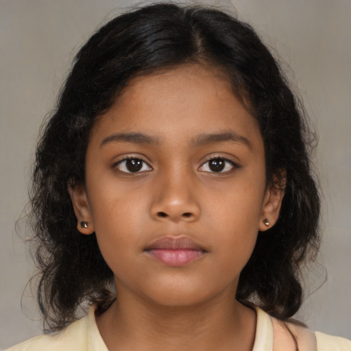 Neutral black child female with medium  brown hair and brown eyes