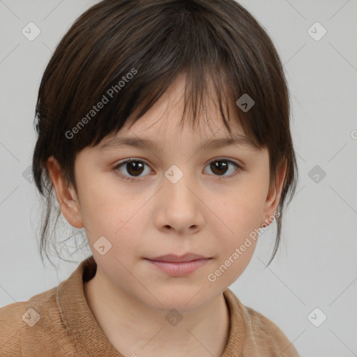 Neutral white child female with medium  brown hair and brown eyes