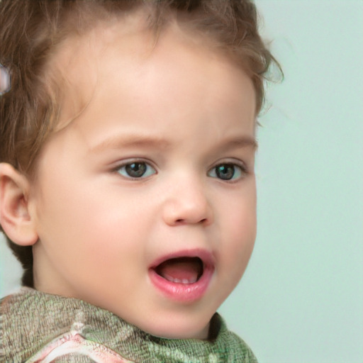 Neutral white child female with short  brown hair and blue eyes