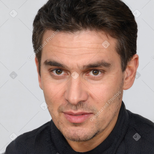 Neutral white adult male with short  brown hair and brown eyes