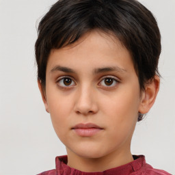 Neutral white young-adult female with short  brown hair and brown eyes