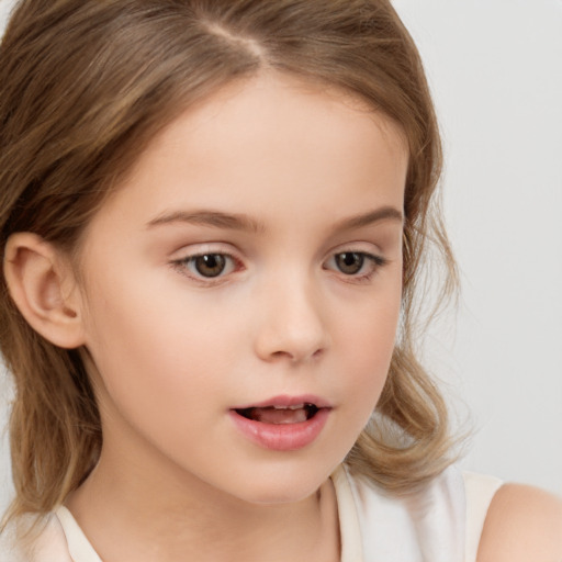 Neutral white child female with medium  brown hair and brown eyes