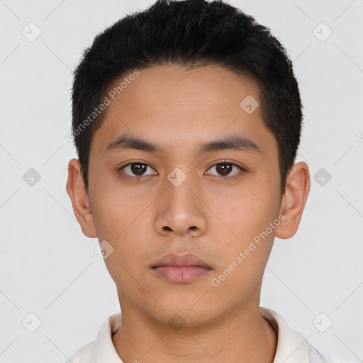 Neutral asian young-adult male with short  black hair and brown eyes