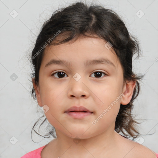 Neutral white child female with medium  brown hair and brown eyes