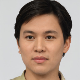 Neutral asian young-adult male with short  brown hair and brown eyes