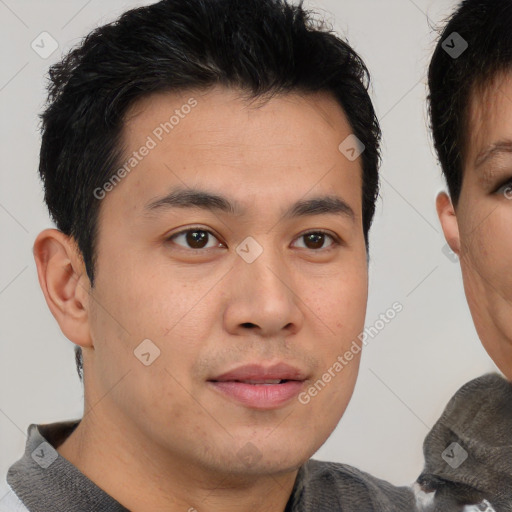 Neutral asian young-adult male with short  brown hair and brown eyes