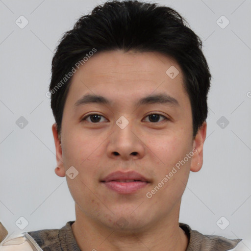 Neutral asian young-adult male with short  black hair and brown eyes