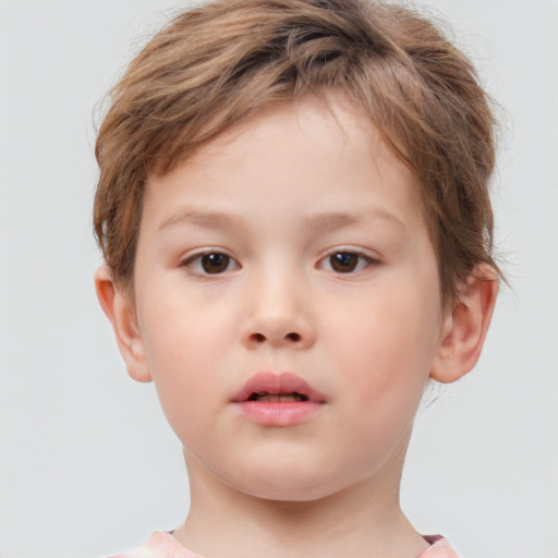 Neutral white child female with short  brown hair and brown eyes