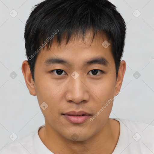 Neutral asian young-adult male with short  brown hair and brown eyes