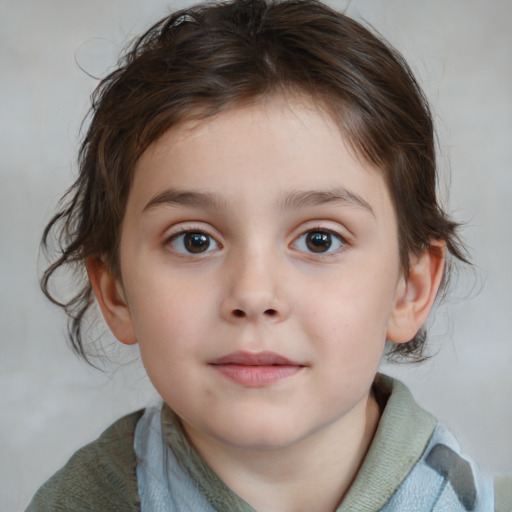 Neutral white child male with medium  brown hair and blue eyes