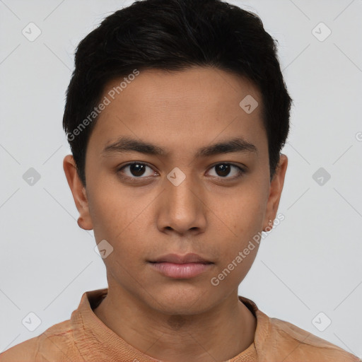 Neutral asian young-adult male with short  brown hair and brown eyes