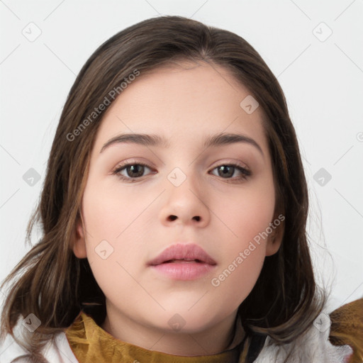 Neutral white child female with medium  brown hair and brown eyes