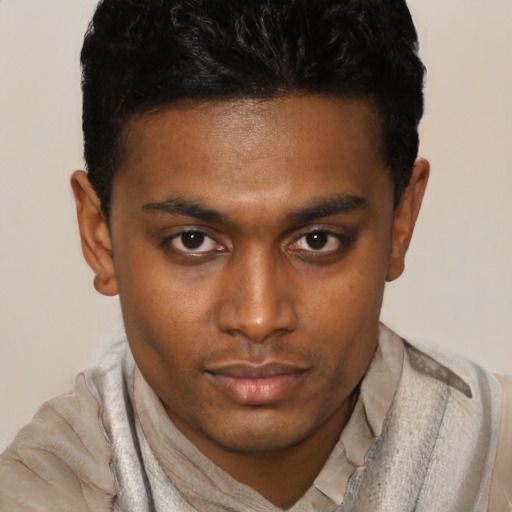 Neutral black young-adult male with short  brown hair and brown eyes