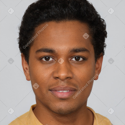 Neutral black young-adult male with short  brown hair and brown eyes