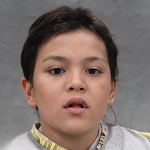 Neutral asian child female with short  brown hair and brown eyes