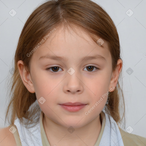 Neutral white child female with medium  brown hair and brown eyes