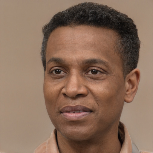 Joyful latino adult male with short  brown hair and brown eyes