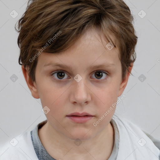 Neutral white child female with short  brown hair and brown eyes