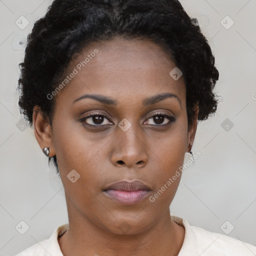 Neutral black young-adult female with short  brown hair and brown eyes