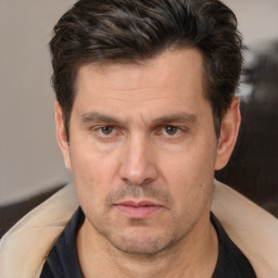 Neutral white adult male with short  brown hair and brown eyes