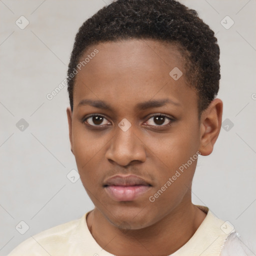 Neutral latino young-adult female with short  brown hair and brown eyes