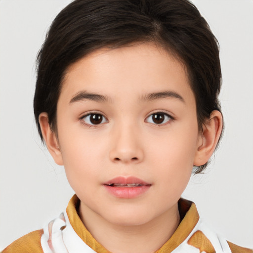 Neutral white child female with medium  brown hair and brown eyes