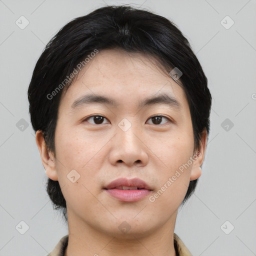 Neutral asian young-adult male with short  black hair and brown eyes