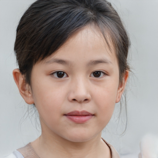 Neutral white child female with medium  brown hair and brown eyes