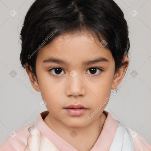 Neutral asian child female with short  brown hair and brown eyes