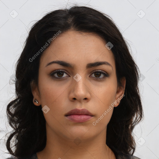 Neutral asian young-adult female with long  brown hair and brown eyes