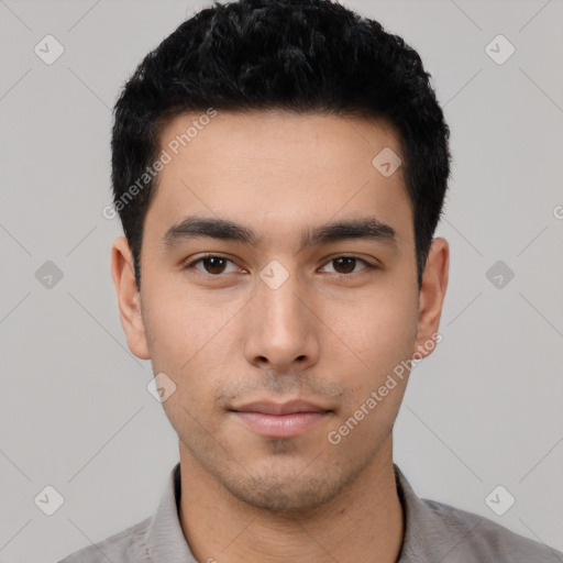 Neutral asian young-adult male with short  black hair and brown eyes