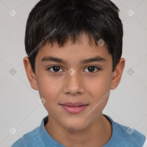 Joyful white child male with short  brown hair and brown eyes