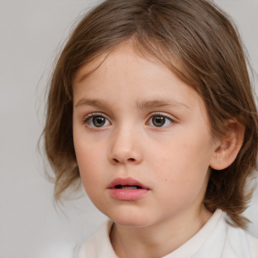 Neutral white child female with medium  brown hair and brown eyes