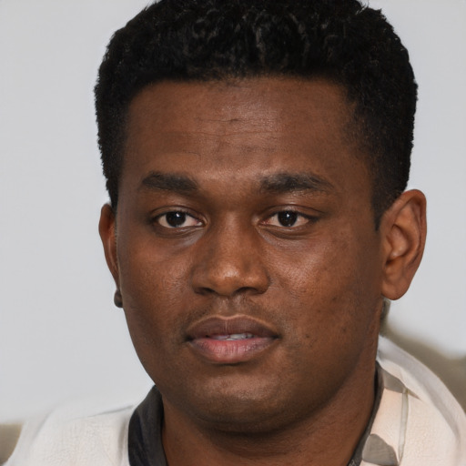Neutral black young-adult male with short  brown hair and brown eyes