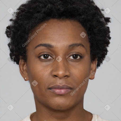 Neutral black young-adult female with short  brown hair and brown eyes