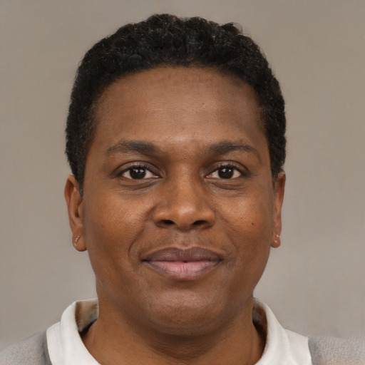 Neutral black young-adult male with short  brown hair and brown eyes