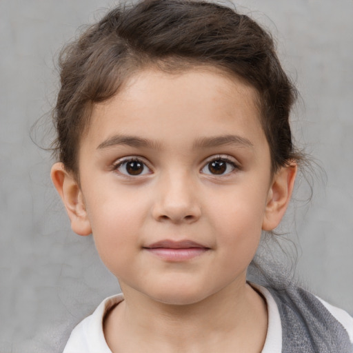 Neutral white child female with short  brown hair and brown eyes