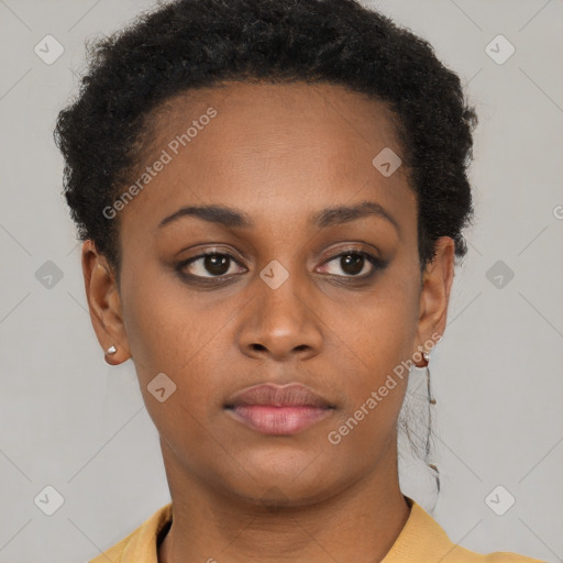 Neutral black young-adult female with short  brown hair and brown eyes