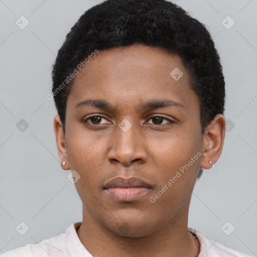 Neutral latino young-adult male with short  brown hair and brown eyes