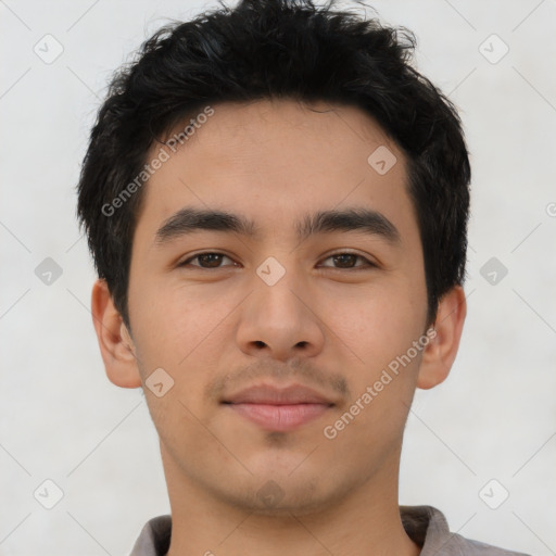 Neutral asian young-adult male with short  brown hair and brown eyes